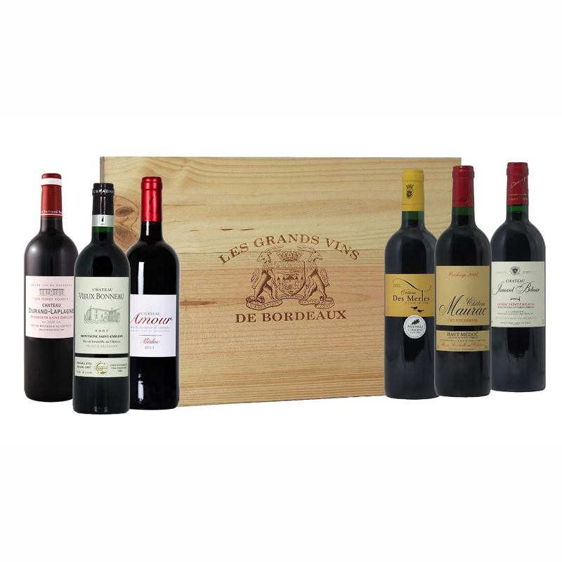 COFFRET BORDEAUX "RIVE DROITE / RIVE GAUCHE" 6 bouteilles Chateau Cadeaux